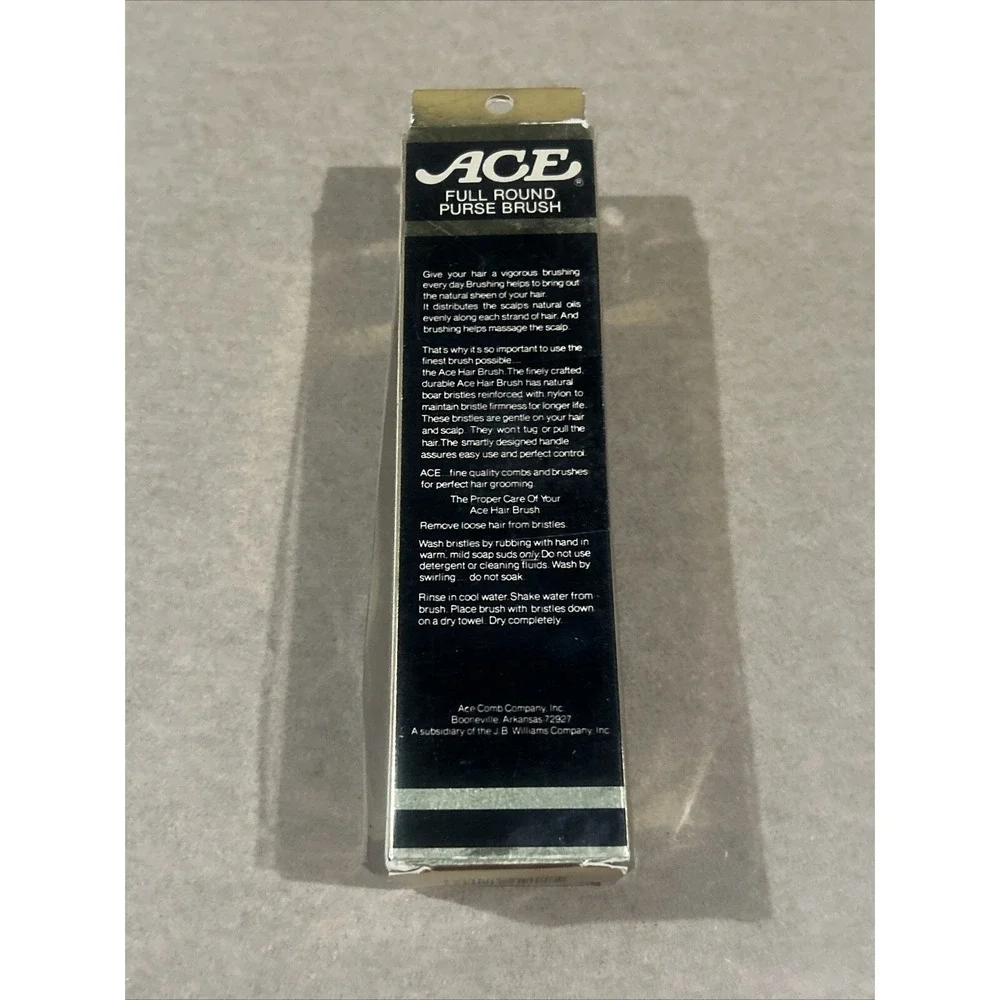 Vintage NIB ACE Full Round Purse Brush, Natural Boar Reinforced W/ Nylon Bristle